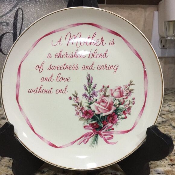 Cherished Mother Poem Decorative Plate with Stand - Perfect Gift - Picture 1 of 3